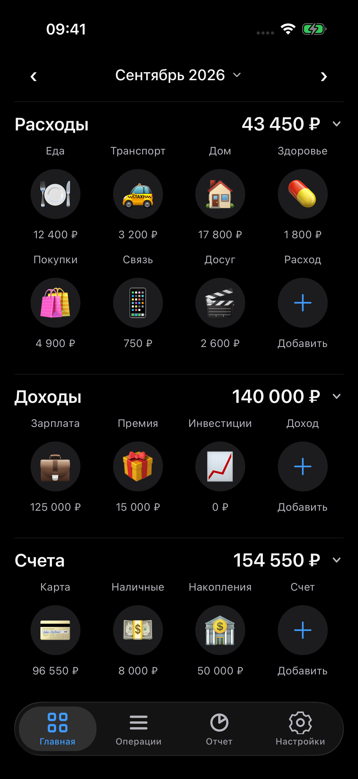 Главная Budjetto: категории расходов, доходы и счета